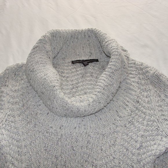 WHBM WHITE HOUSE BLACK MARKET Silver & Gray Long Sleeve COWL Neck SWEATER Sz S - Picture 4 of 8